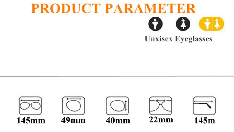 Black Mask Unisex Full Rim Round Oval Acetate Eyeglasses 22145 - Size Chart