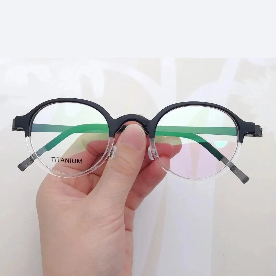 Black Mask Unisex Full Rim Round Screwless Titanium Eyeglasses 49101 - Black-Crystal