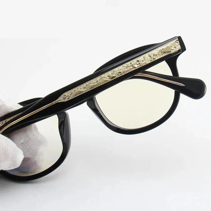 Black Mask Unisex Full Rim Round Square Acetate Eyeglasses 602504 - Black-Gold