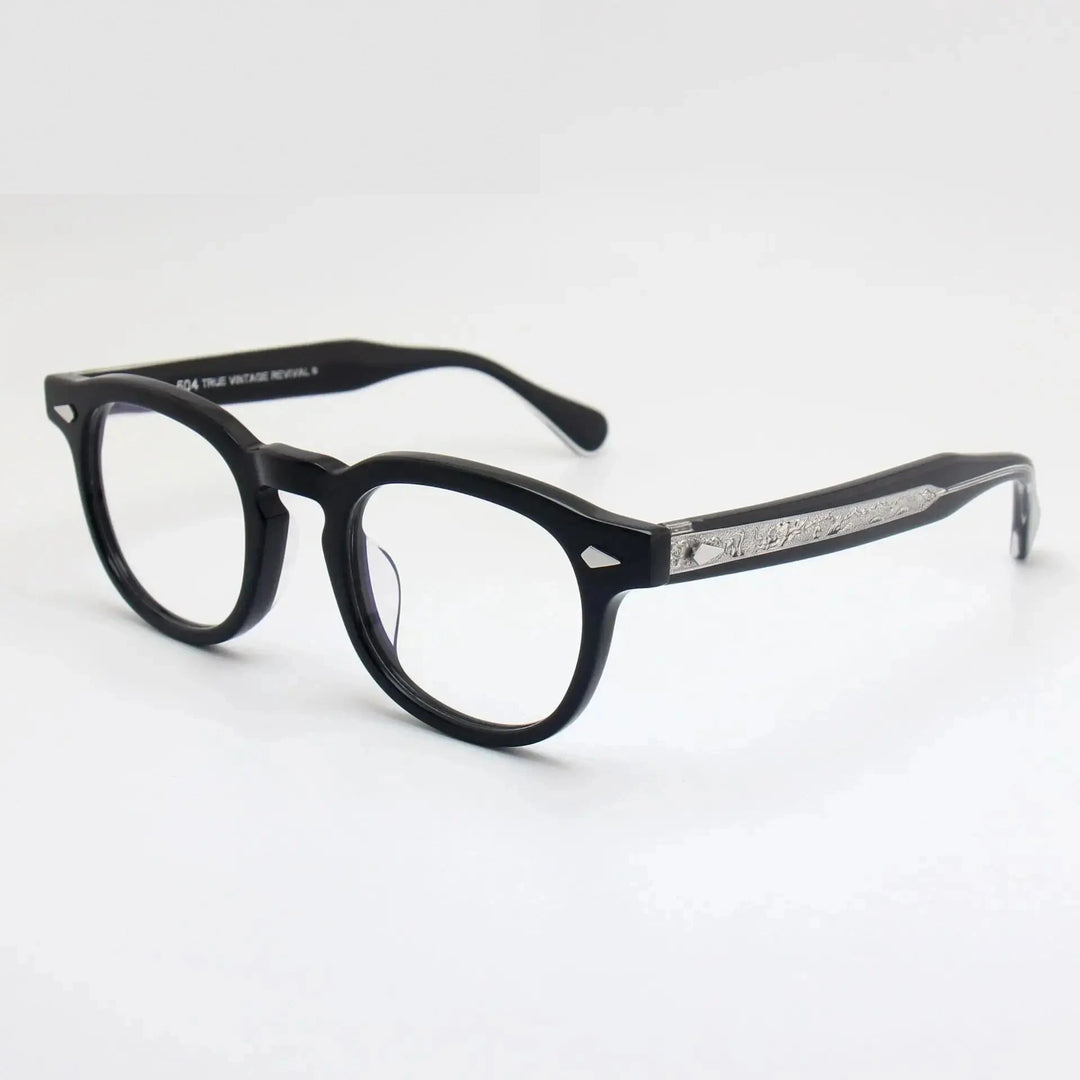 Black Mask Unisex Full Rim Round Square Acetate Eyeglasses 602504 - Black-Silver