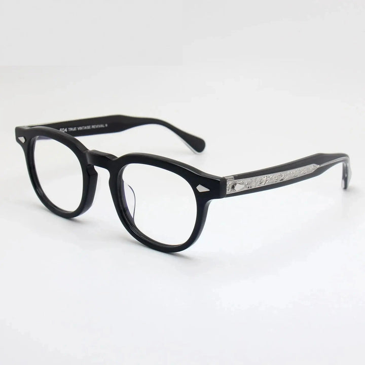 Black Mask Unisex Full Rim Round Square Acetate Eyeglasses 602504 - Black-Silver