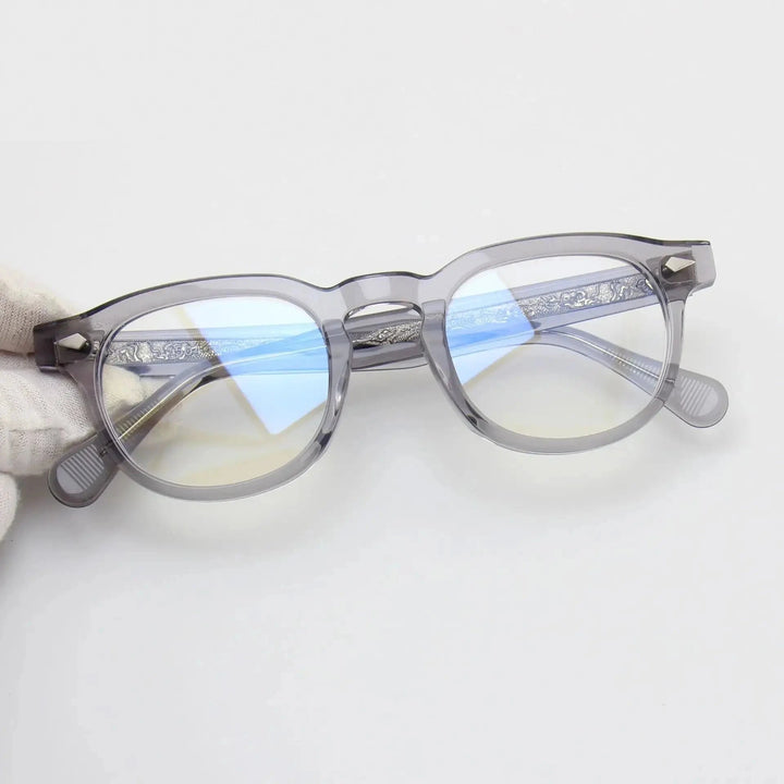 Black Mask Unisex Full Rim Round Square Acetate Eyeglasses 602504 - Gray