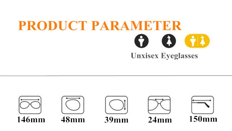 Black Mask Unisex Full Rim Round Square Acetate Eyeglasses 602504 - Size Chart