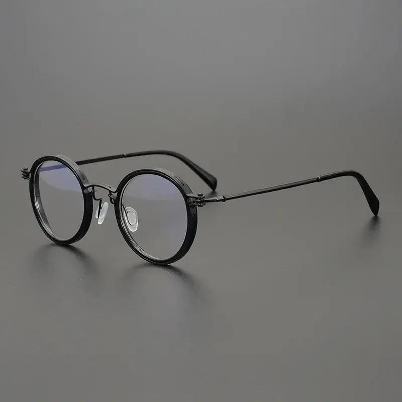 Black Mask Unisex Full Rim Round Titanium Acetate Eyeglasses 195021 - Black