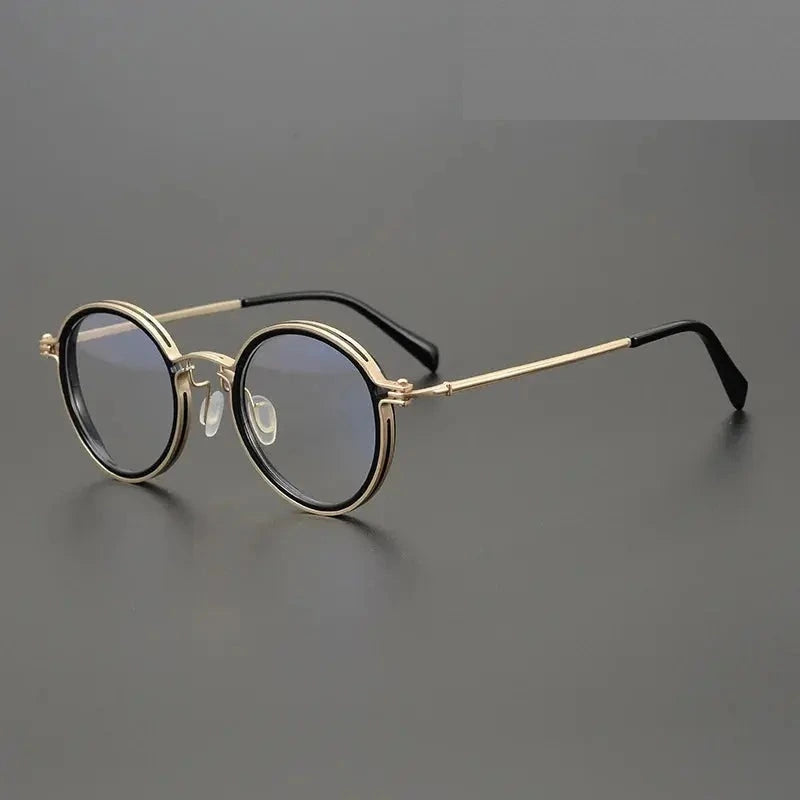 Black Mask Unisex Full Rim Round Titanium Acetate Eyeglasses 195021 - Black-Gold