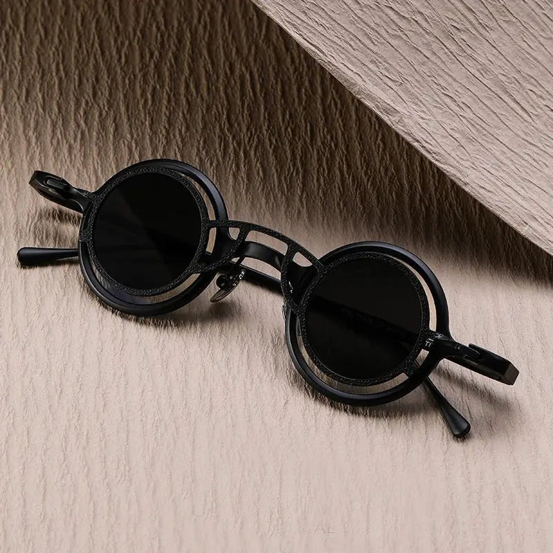 Black Mask Unisex Full Rim Round Titanium Eyeglasses Clip On Sunglasses 495976 - Black-Black Clip