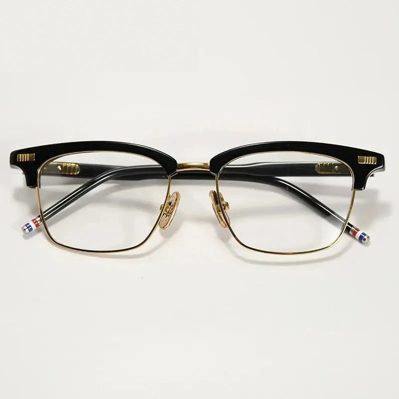 Black Mask Unisex Full Rim Square Acetate Alloy Eyeglasses  52711 - Black-Gold