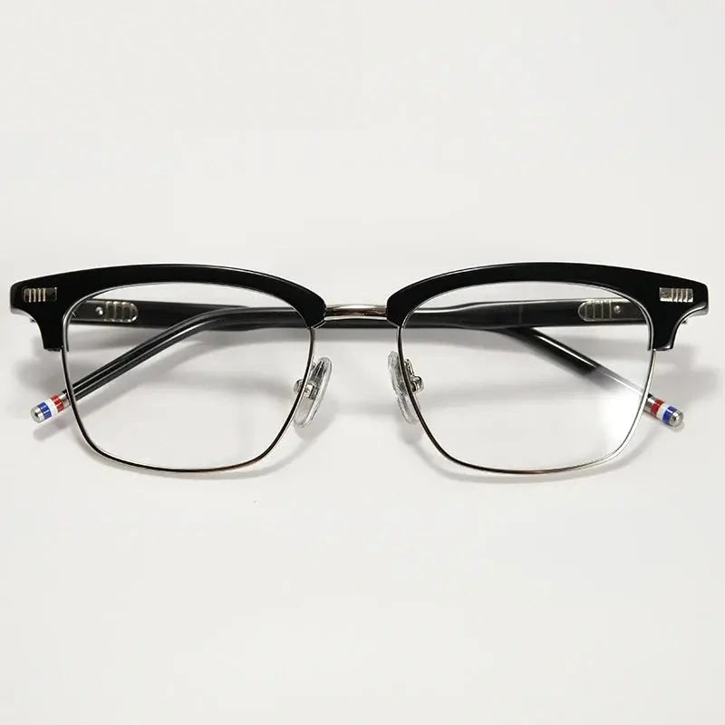 Black Mask Unisex Full Rim Square Acetate Alloy Eyeglasses  52711 - Black-Silver