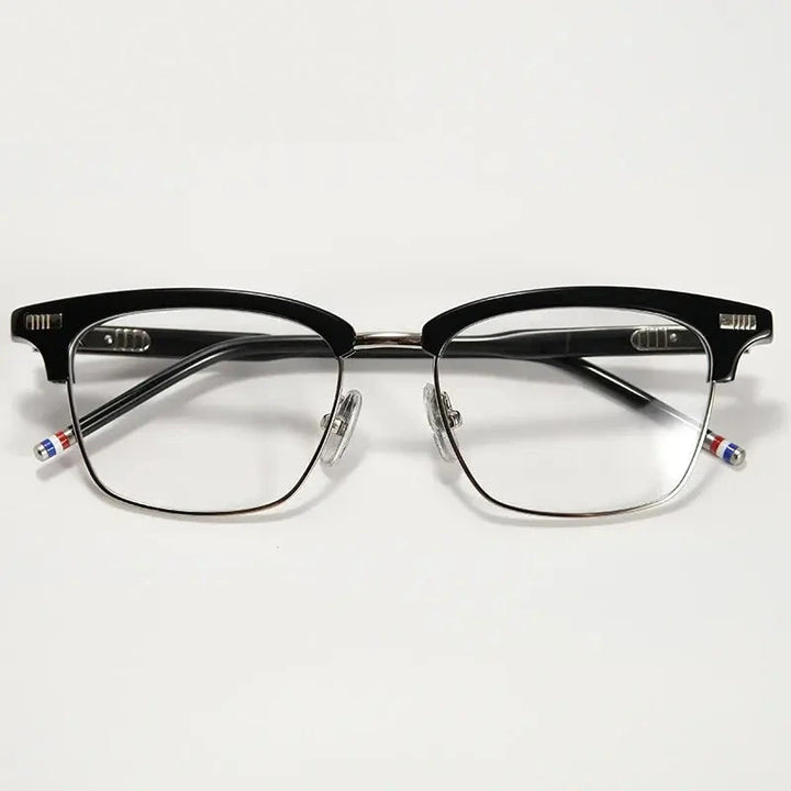Black Mask Unisex Full Rim Square Acetate Alloy Eyeglasses  52711 - Black-Silver