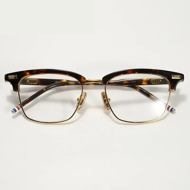 Black Mask Unisex Full Rim Square Acetate Alloy Eyeglasses  52711 - Tortoise-Gold