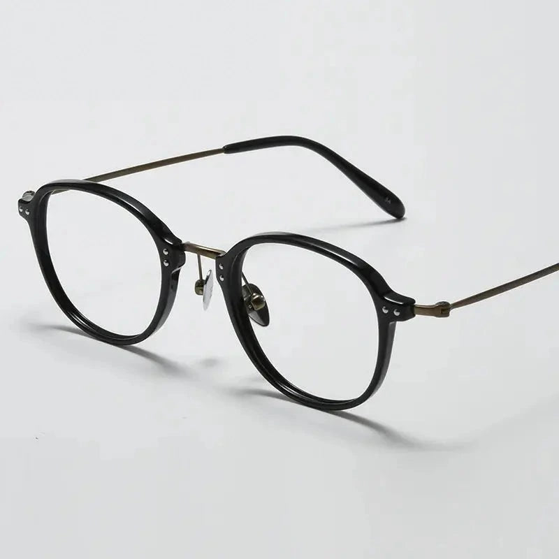 Black Mask Unisex Full Rim Square Acetate Titanium Eyeglasses 366033 - Black