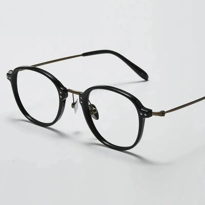 Black Mask Unisex Full Rim Square Acetate Titanium Eyeglasses 366033 - Black