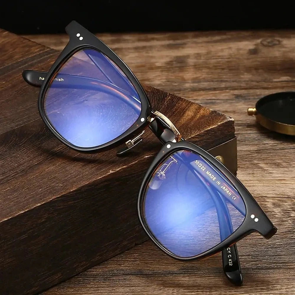 Black Mask Unisex Full Rim Square Acetate Titanium Eyeglasses 412250 - Black-Gold