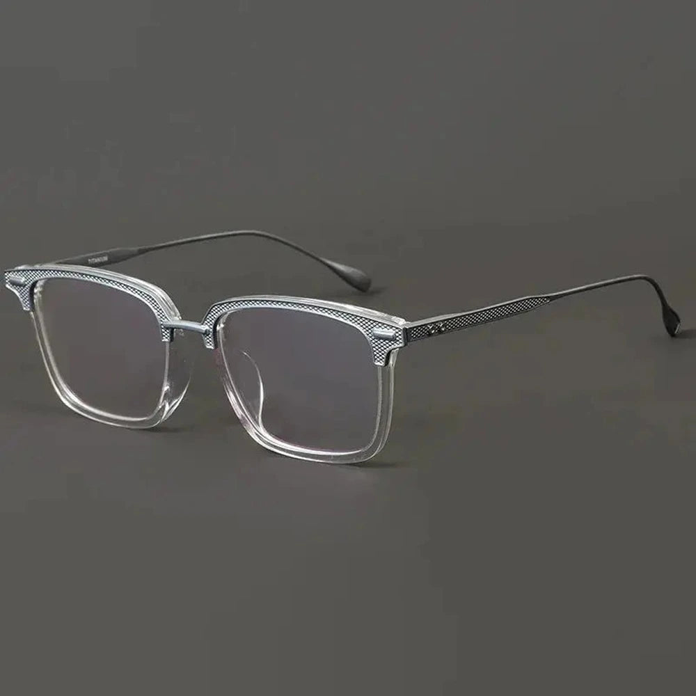 Black Mask Unisex Full Rim Square Acetate Titanium Eyeglasses 192085 - Black-Gray
