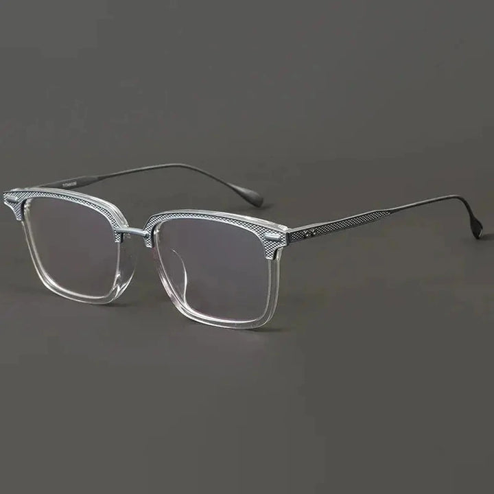 Black Mask Unisex Full Rim Square Acetate Titanium Eyeglasses 192085 - Black-Gray