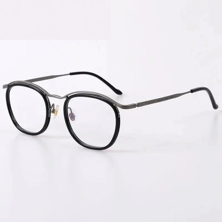 Black Mask Unisex Full Rim Square Acetate Titanium Eyeglasses 95912 - Black-Gray