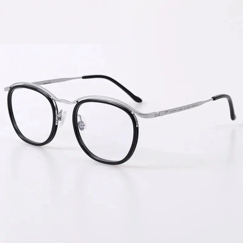 Black Mask Unisex Full Rim Square Acetate Titanium Eyeglasses 95912 - Black-Silver