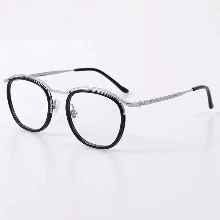 Black Mask Unisex Full Rim Square Acetate Titanium Eyeglasses 95912 - Black-Silver
