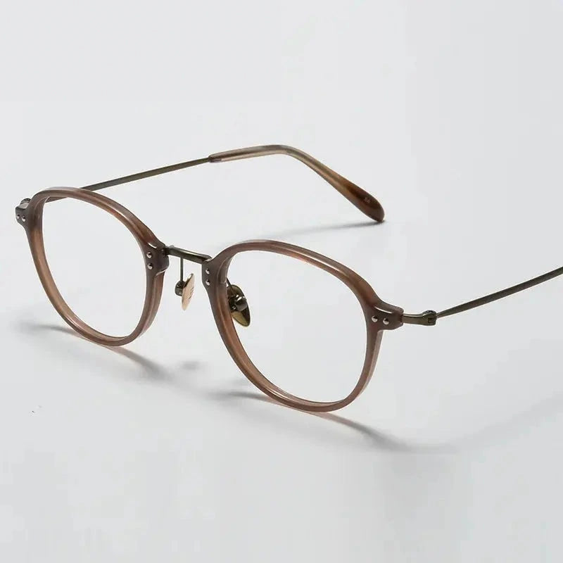 Black Mask Unisex Full Rim Square Acetate Titanium Eyeglasses 366033 - Brown