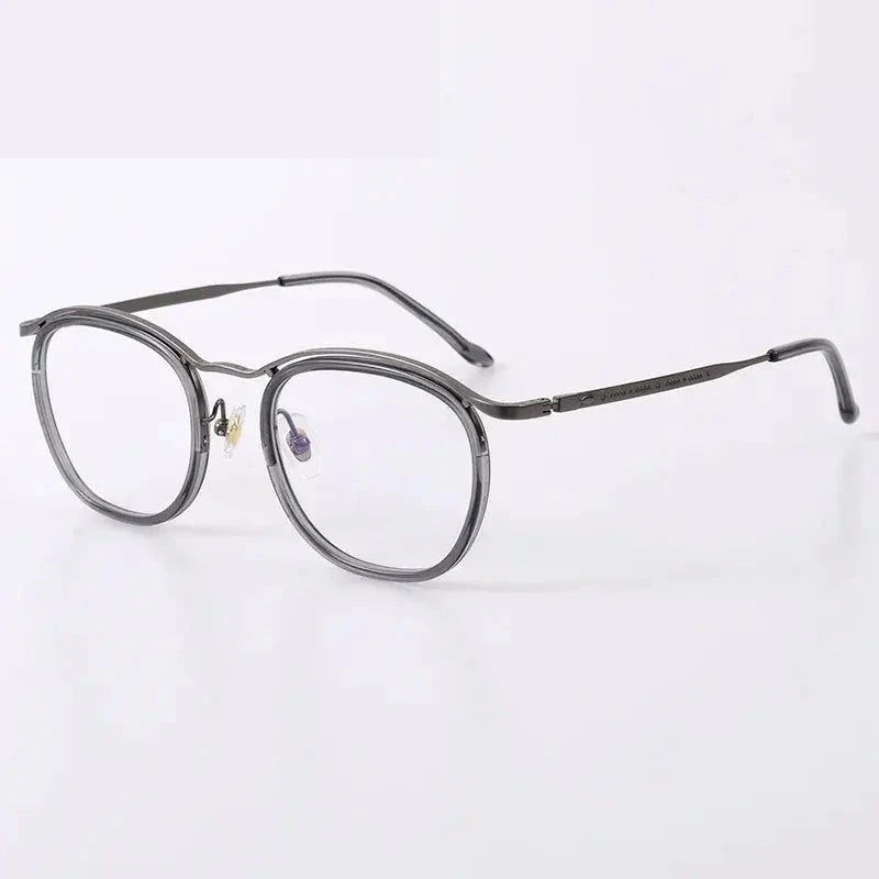 Black Mask Unisex Full Rim Square Acetate Titanium Eyeglasses 95912 - Clear-Gray