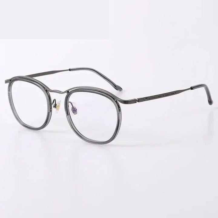 Black Mask Unisex Full Rim Square Acetate Titanium Eyeglasses 95912 - Clear-Gray