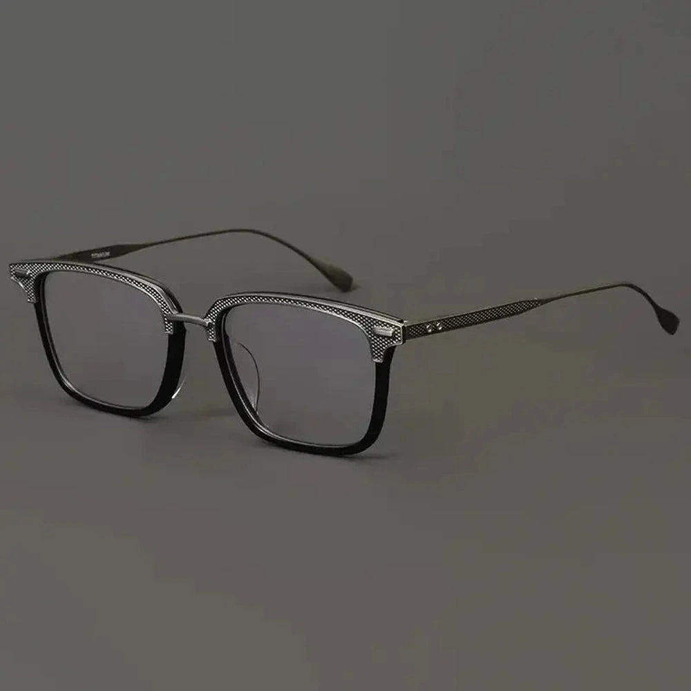 Black Mask Unisex Full Rim Square Acetate Titanium Eyeglasses 192085 - Gray