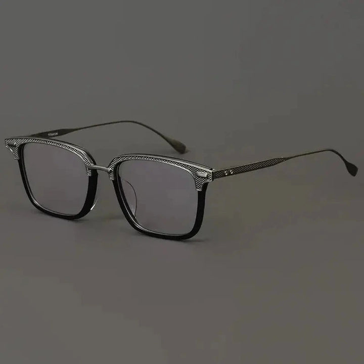 Black Mask Unisex Full Rim Square Acetate Titanium Eyeglasses 192085 - Gray