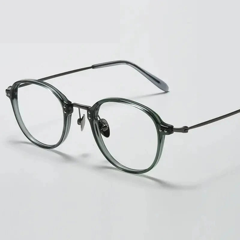 Black Mask Unisex Full Rim Square Acetate Titanium Eyeglasses 366033 - Green