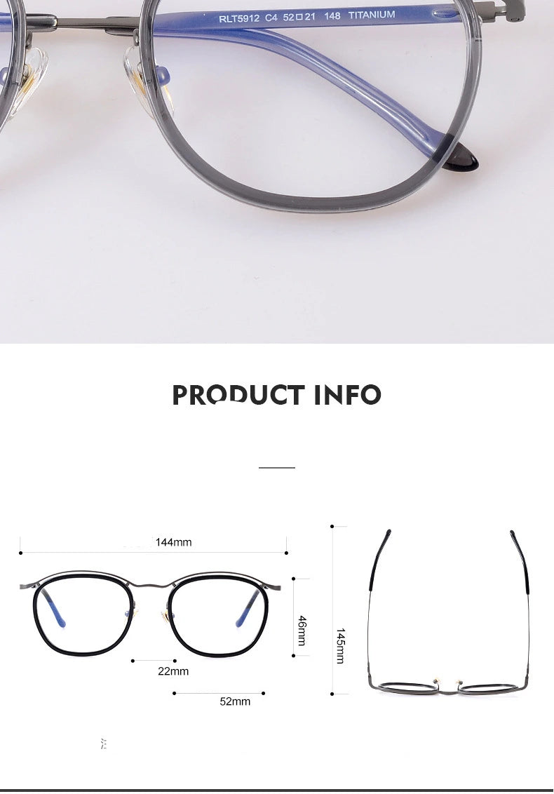 Black Mask Unisex Full Rim Square Acetate Titanium Eyeglasses 95912 - Size Chart
