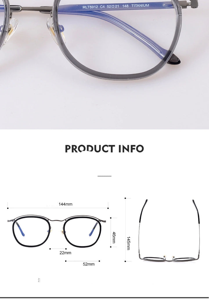 Black Mask Unisex Full Rim Square Acetate Titanium Eyeglasses 95912 - Size Chart