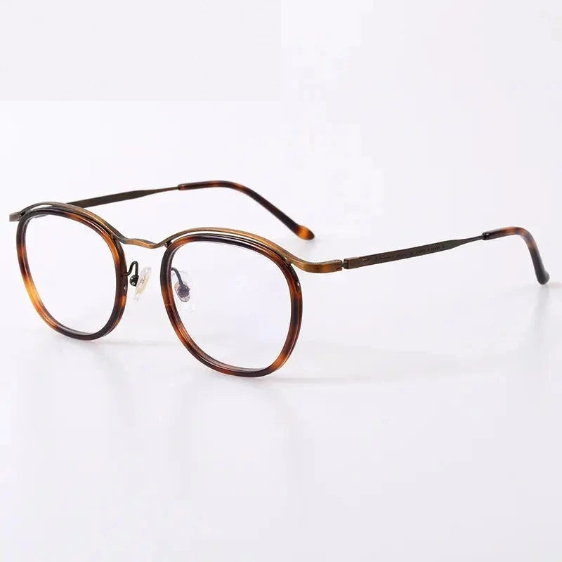 Black Mask Unisex Full Rim Square Acetate Titanium Eyeglasses 95912 - Tortoise-Bronze