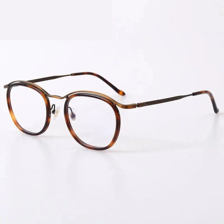 Black Mask Unisex Full Rim Square Acetate Titanium Eyeglasses 95912 - Tortoise-Bronze
