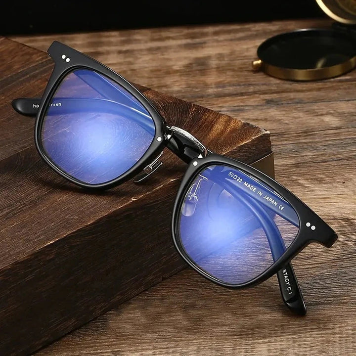 Black Mask Unisex Full Rim Square Acetate Titanium Eyeglasses 412250 - Tortoise-Gold