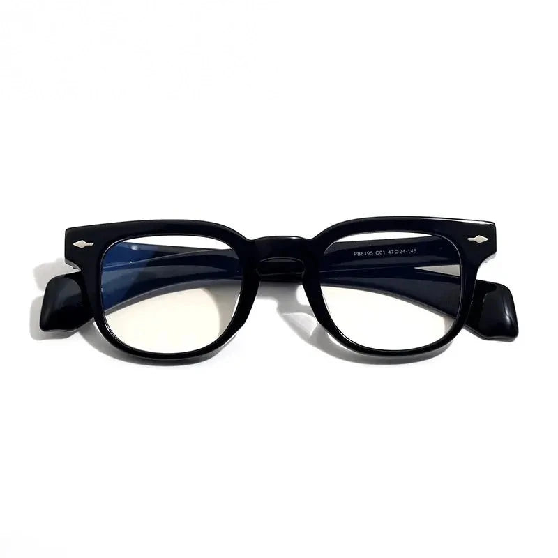 Black Mask Unisex Full Rim Square Brow Line Acetate Eyeglasses 368195 - Black