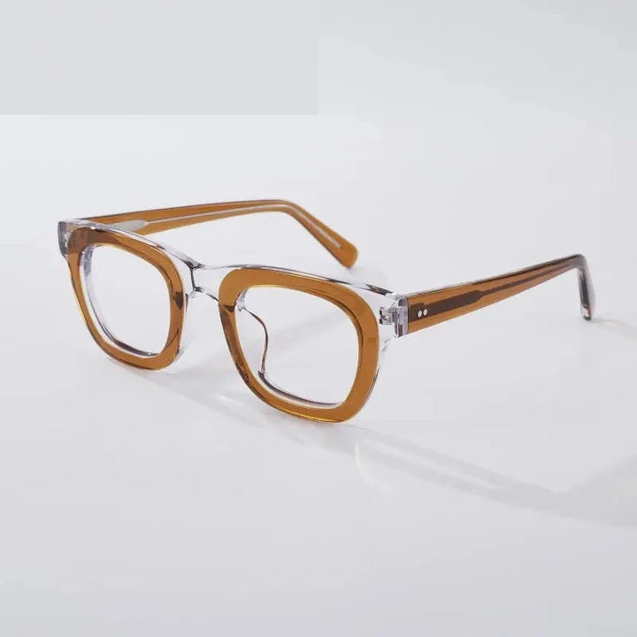 Black Mask Unisex Full Rim Square Brow Line Acetate Eyeglasses 838173 - Tawny