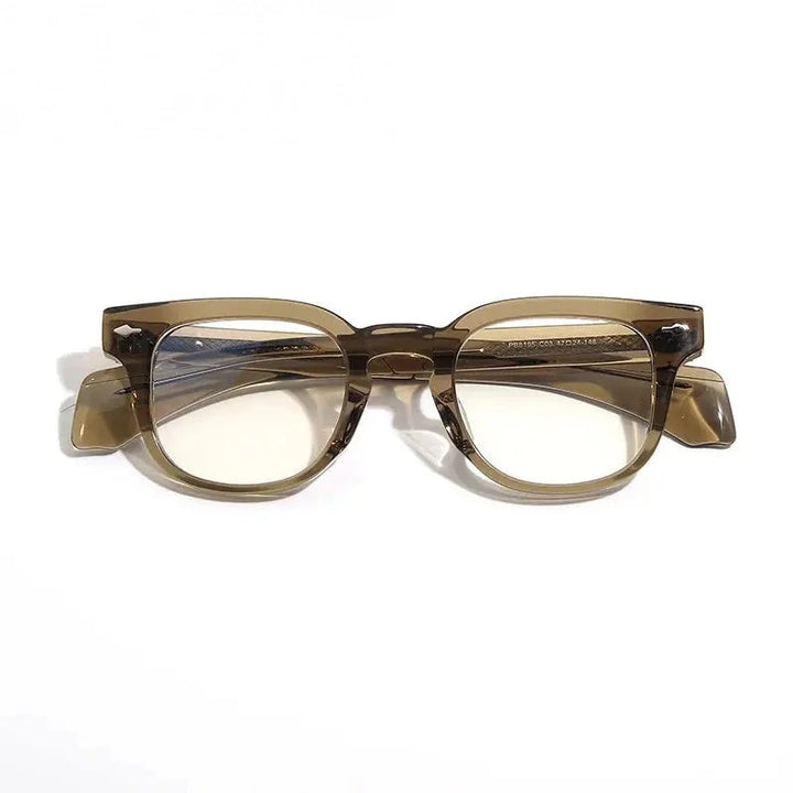 Black Mask Unisex Full Rim Square Brow Line Acetate Eyeglasses 368195 - Tawny