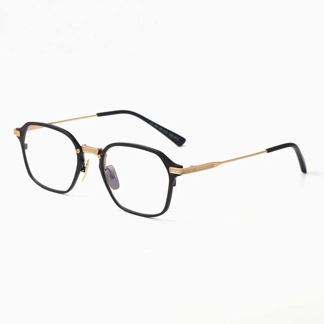 Black Mask Unisex Full Rim Square Titanium Acetate Eyeglasses 812425 - Black-Gold