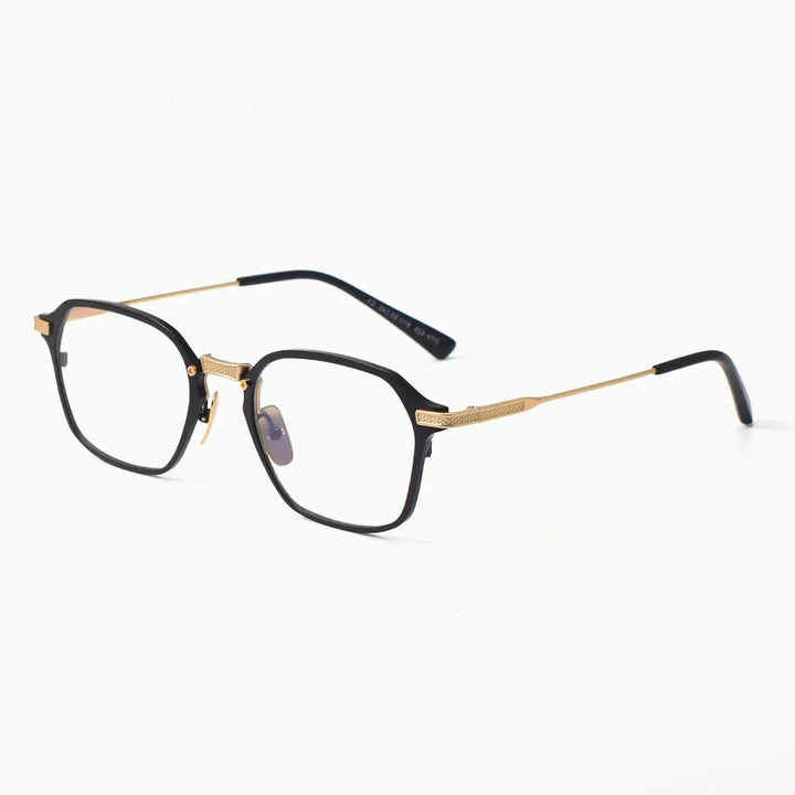 Black Mask Unisex Full Rim Square Titanium Acetate Eyeglasses 812425 - Black-Gold