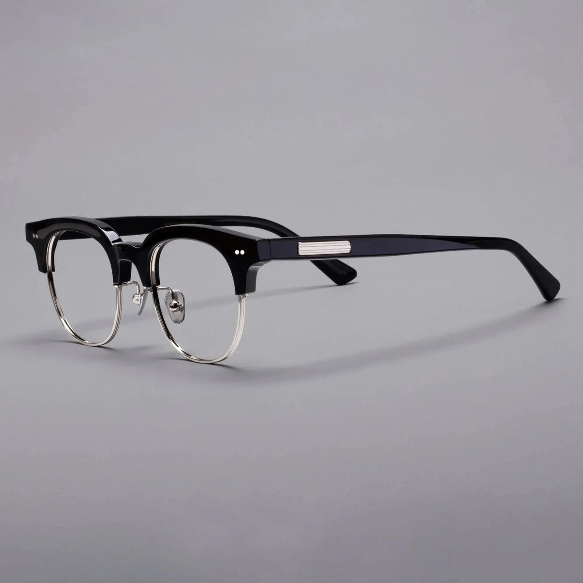 Black Mask Unisex Full Rim Square Titanium Acetate Eyeglasses 366711 - Black-Silver