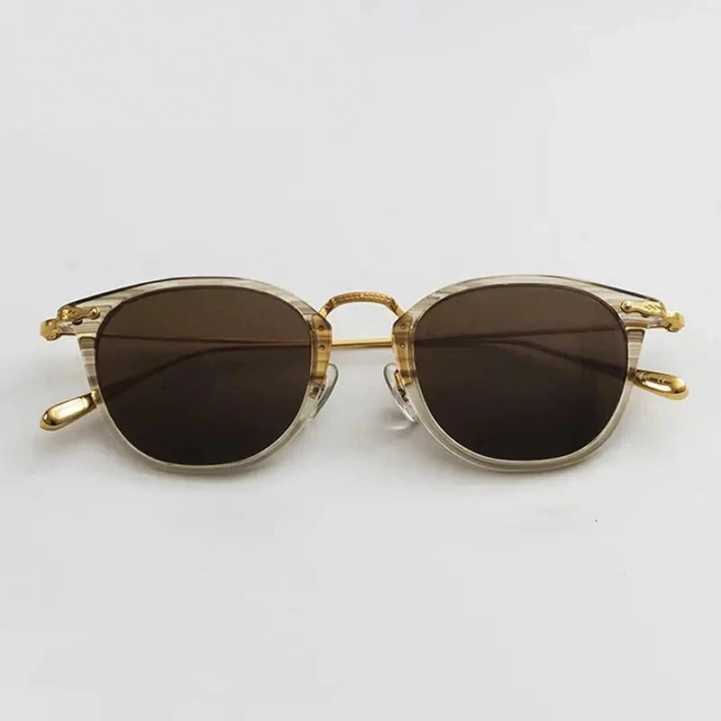Black Mask Unisex Full Rim Square Titanium Acetate Sunglasses 75307 - Brown / Black