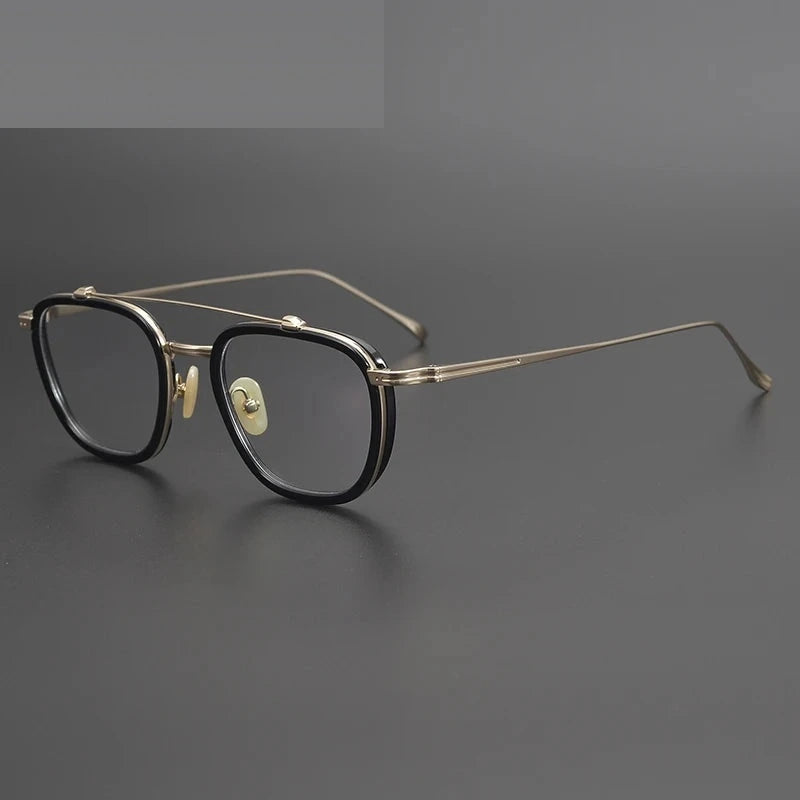 Black Mask Unisex Full Rim Square Titanium Eyeglasses BM-R9025 - Black-Gold