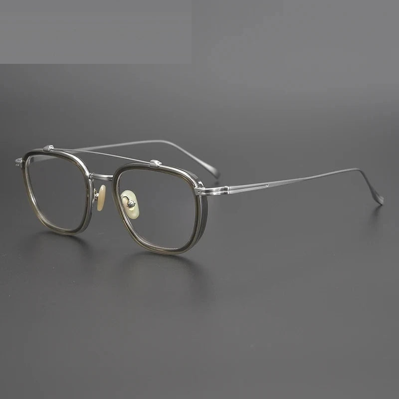 Black Mask Unisex Full Rim Square Titanium Eyeglasses BM-R9025 - Brown-Silver