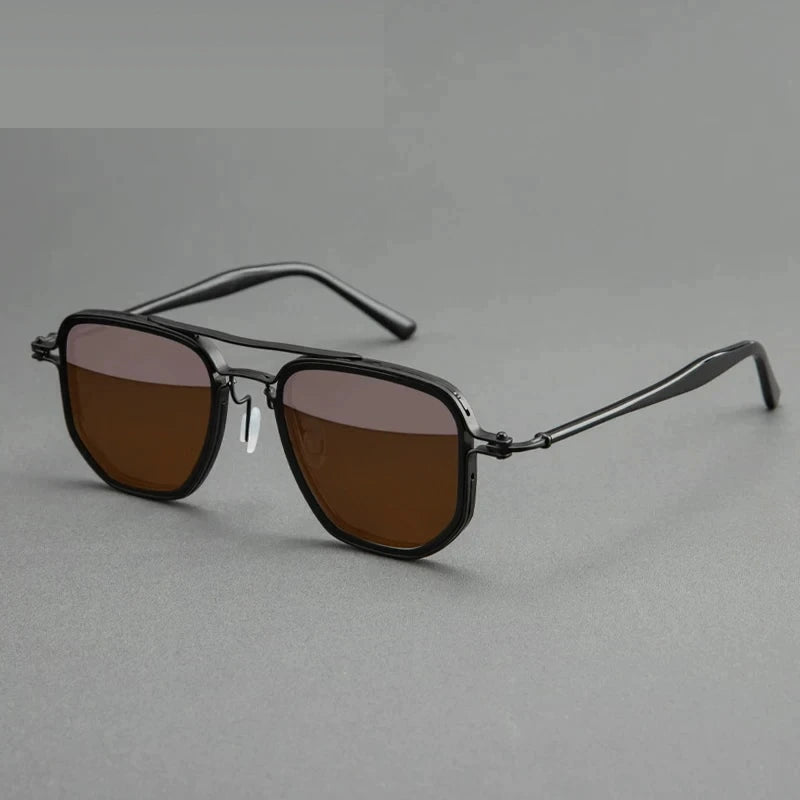 Black Mask Unisex Full Rim Square Titanium Polarized Sunglasses BM-5876S - Black-Brown / Black
