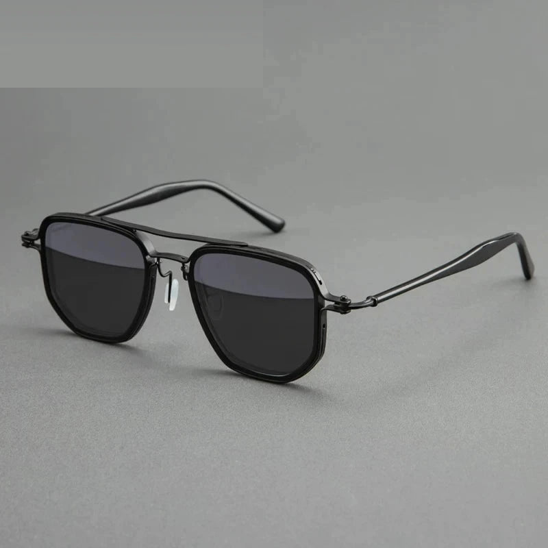 Black Mask Unisex Full Rim Square Titanium Polarized Sunglasses BM-5876S - Black-Gray / Black