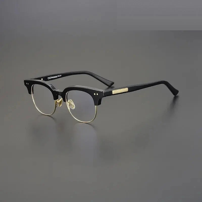 Black Mask Unisex Semi Rim Square Acetate Eyeglasses 15022 - Black-Gold