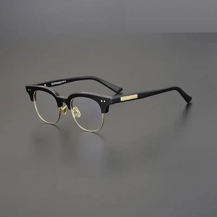 Black Mask Unisex Semi Rim Square Acetate Eyeglasses 15022 - Black-Gold