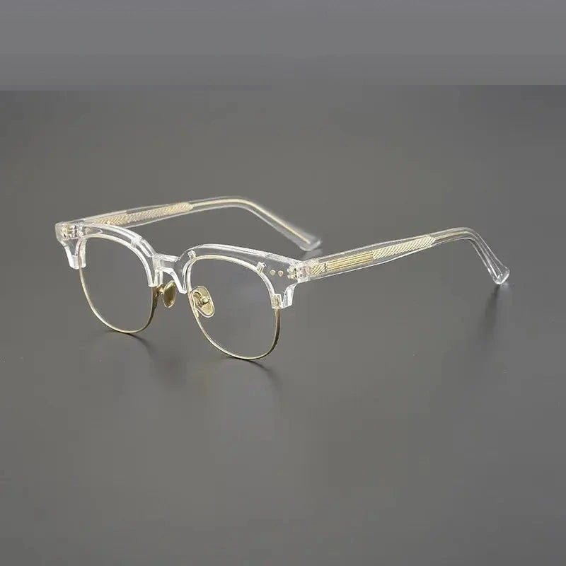 Black Mask Unisex Semi Rim Square Acetate Eyeglasses 15022 - Crystal-Gold