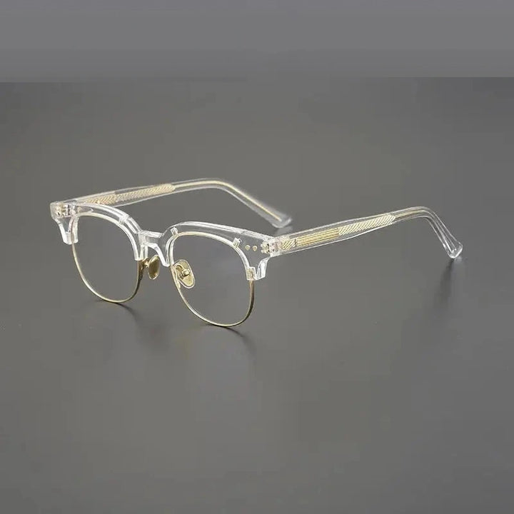 Black Mask Unisex Semi Rim Square Acetate Eyeglasses 15022 - Crystal-Gold