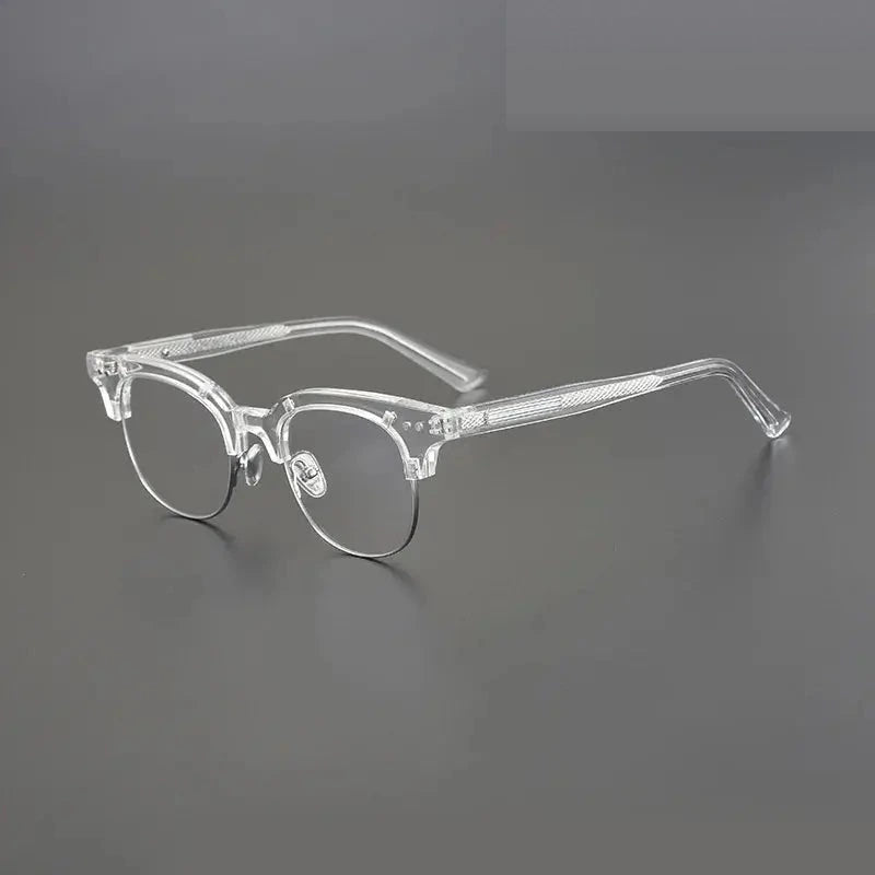 Black Mask Unisex Semi Rim Square Acetate Eyeglasses 15022 - Crystal-Silver
