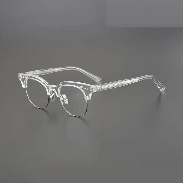 Black Mask Unisex Semi Rim Square Acetate Eyeglasses 15022 - Crystal-Silver